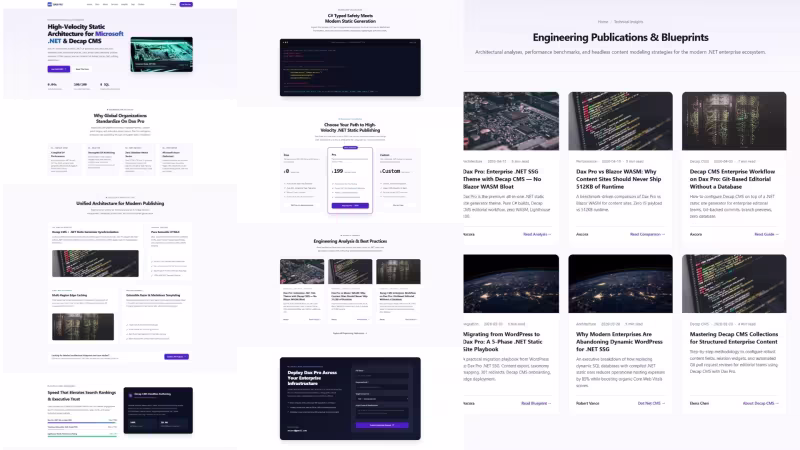 Premium .NET static site generator theme with Decap CMS built in. Blazor WASM alternative for content sites. Zero JavaScript runtime, Lighthouse 100, production-ready.