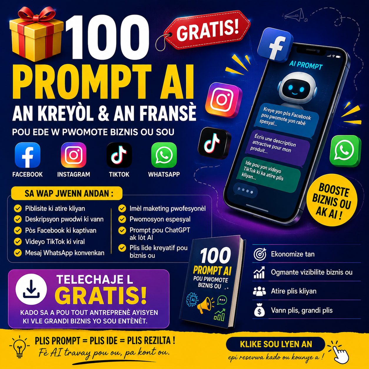 🎁 100 Pwonp pou w pwomote biznis ou — GRATIS!