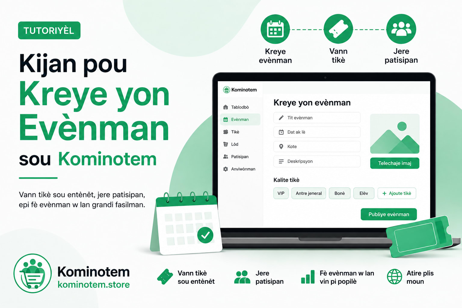 Yon moun k ap kreye yon evènman sou Kominotem pou vann tikè sou entènèt.
