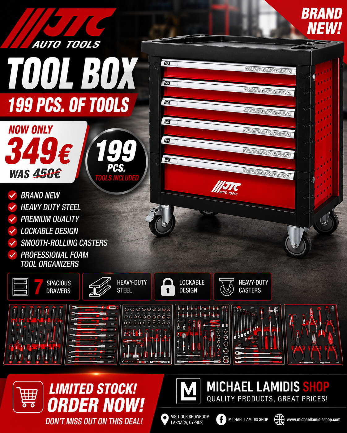 Professional Tool Cabinet with 199 Essential Tools PTC199