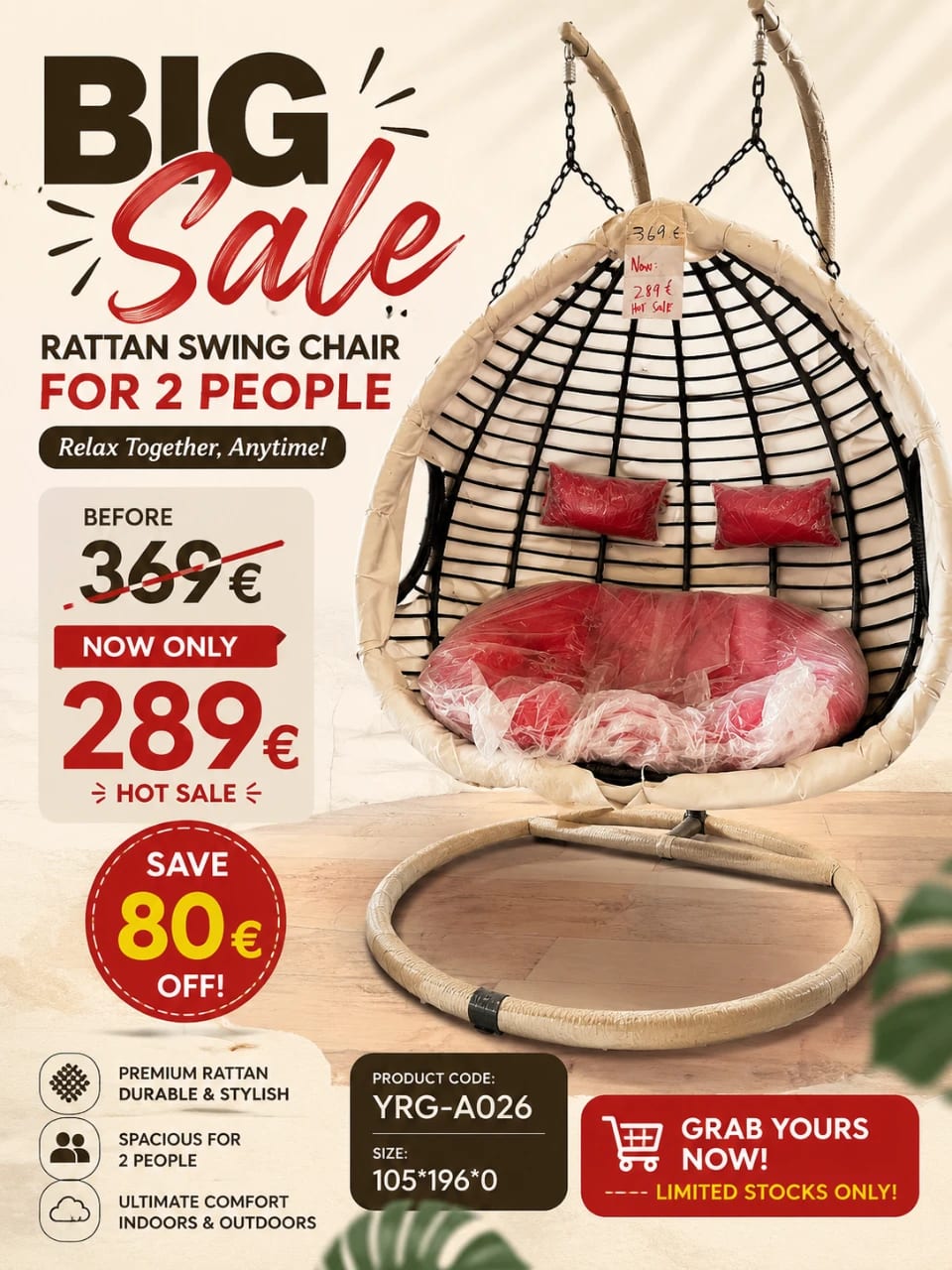 rattan swing double chair YRG-A042
