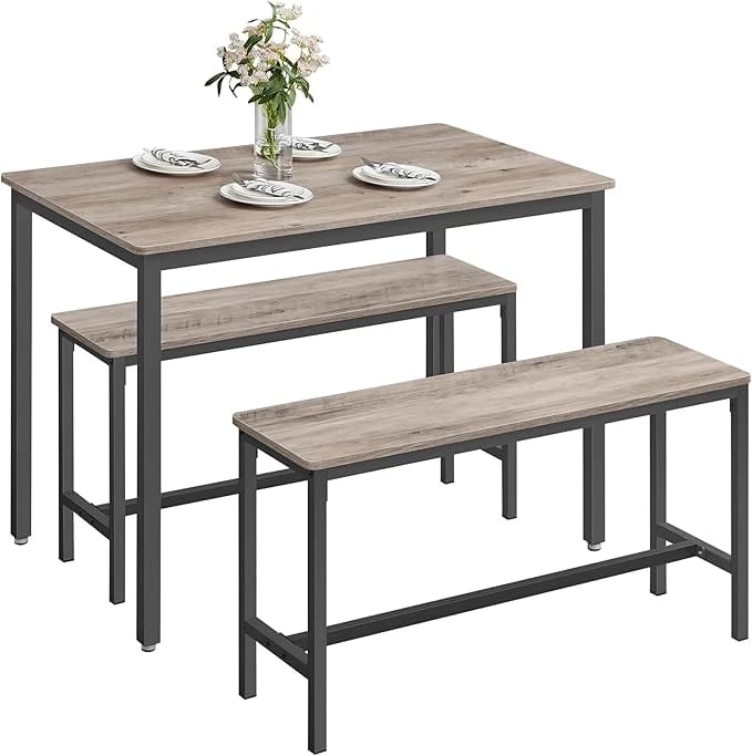 VASAGLE Dining Table with 2 Benches KDT070B02