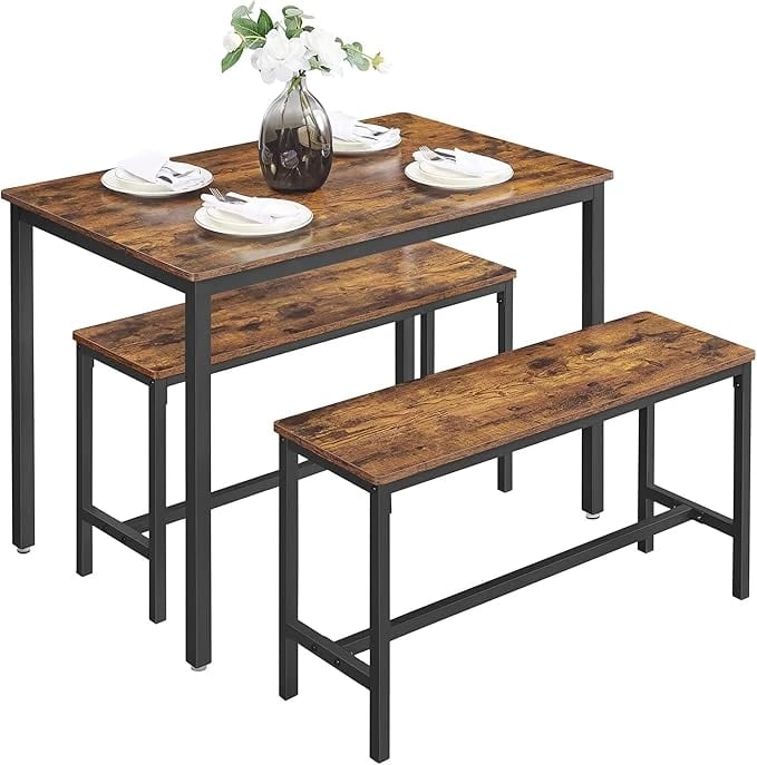 VASAGLE Dining Table with 2 Benches KDT070B01