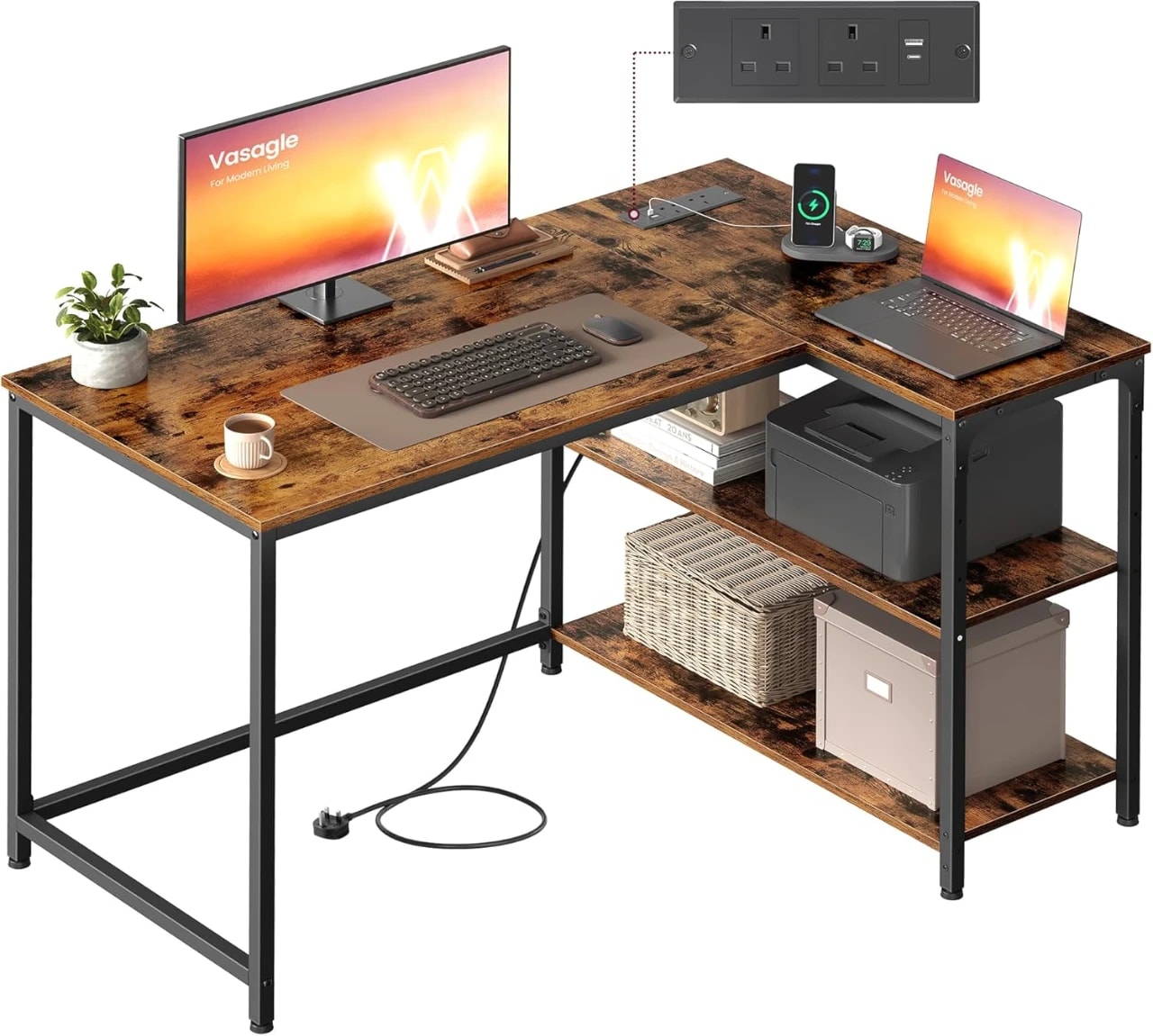 VASAGLE L Shaped Corner Desk LWD131KD02