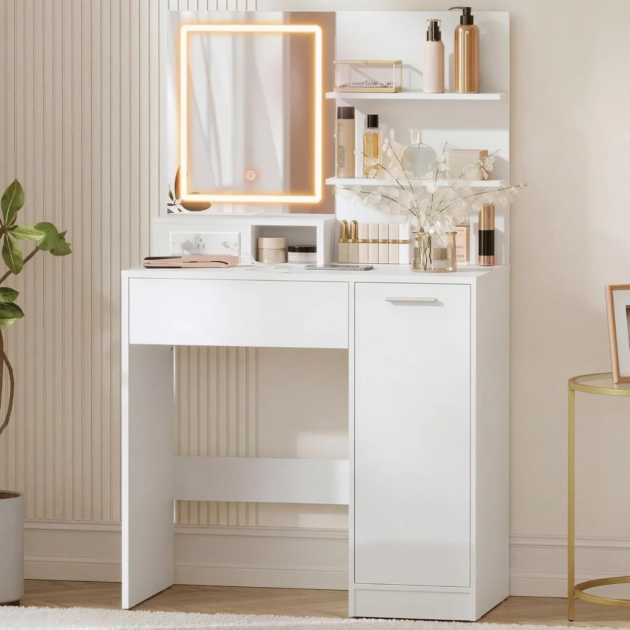 DRESSING Table with LED LIGHTS AND POWER OUTLETS LJB-KAILYN