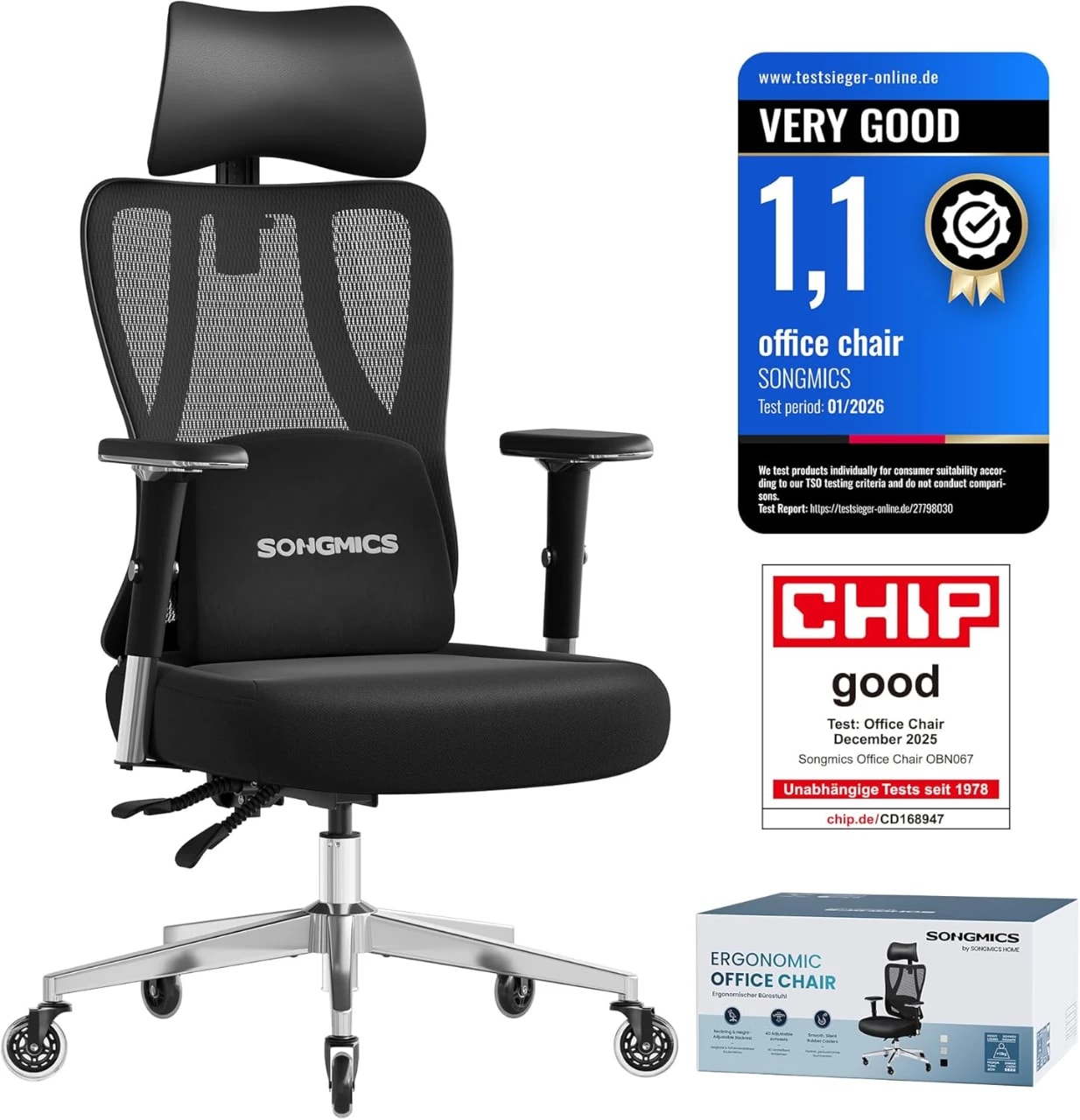 SONGMICS Ergonomic Office Chair OBN067BH02