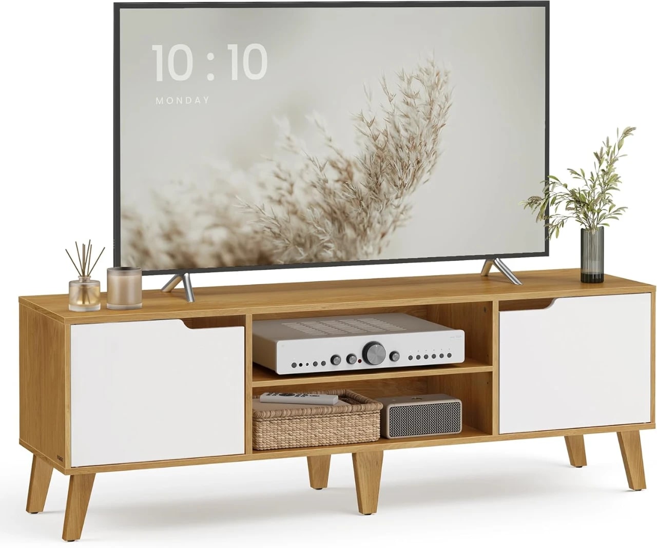 VASAGLE TV STAND"LTV556Y01" VASAGLE TV Stand Unit, Entertainment Center with Adjustable Shelf, for 65 Inch TVs, 147 cm Long Media Console Table, Transitional Style, for Living Room,... Colour Name:Natural Oak + Cream Whi