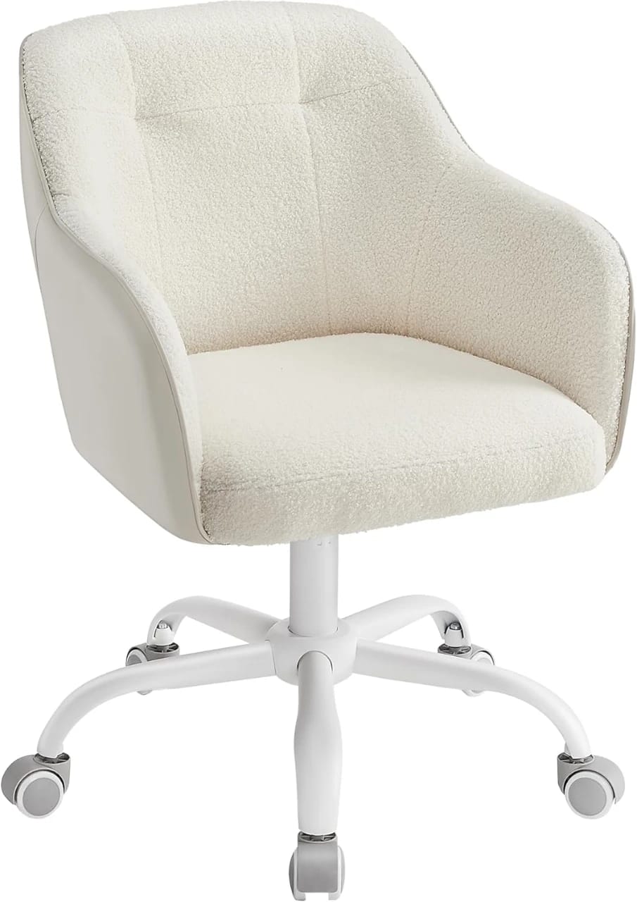 SONGMICS "OBG019W11" SONGMICS Office Chair, Swivel Chair, Desk Chair, Makeup Vanity Chair, Adjustable Height, Armrests, 110 kg Load, Sherpa Fabric and PU, Home Office, Study,..