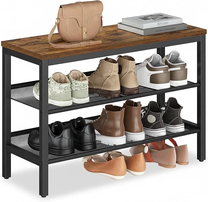 VASAGLE "LSB070KD02" 3-Tier Shoe Rack tem Dimensions D x W x H 28D x 75W x 50H centimetres Material Alloy Steel, Engineered Wood Frame Material Alloy Steel Colour Rustic Brown + Black Ink Style Industrial Size 75A cm Furniture Finish Rustic Brown, Matte Black Brand Name VASAGLE Leg Style Straight leg Item Weight 5.7 Kilograms