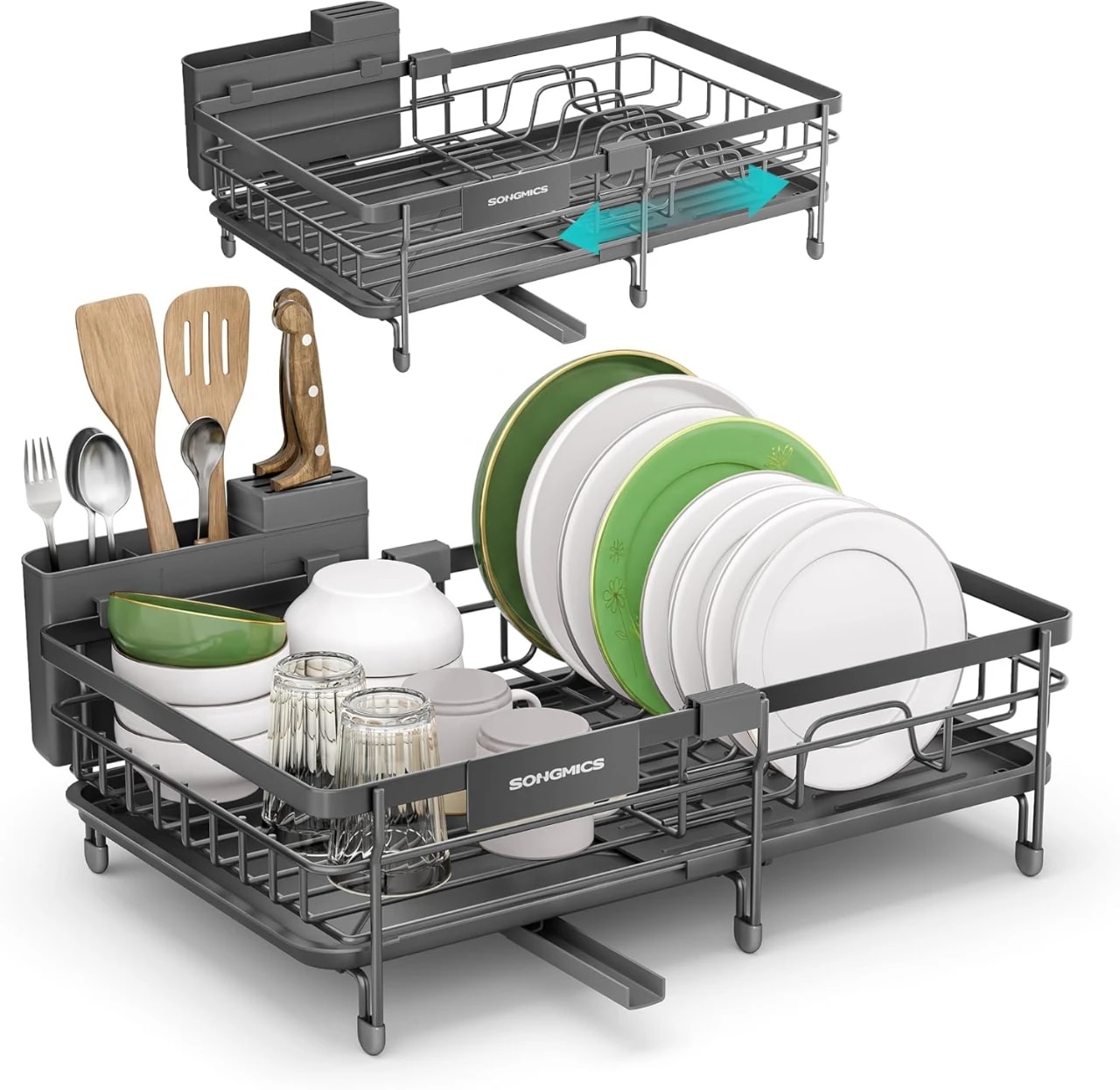 SONGMIC DISH DRAINER RACK SONGMICS Dish Drainer Rack, Large Extendable Draining Board Rack for Small Spaces, 360° Rotating Extendable Spout, Kitchen Sink Drainer, Steel, 46.5 x 29.6... Colour Name:Anthracite Grey