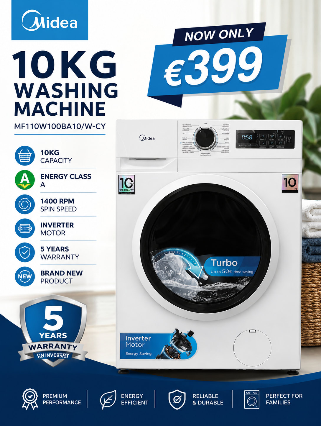 Midea MF110W100BA10/W-CY