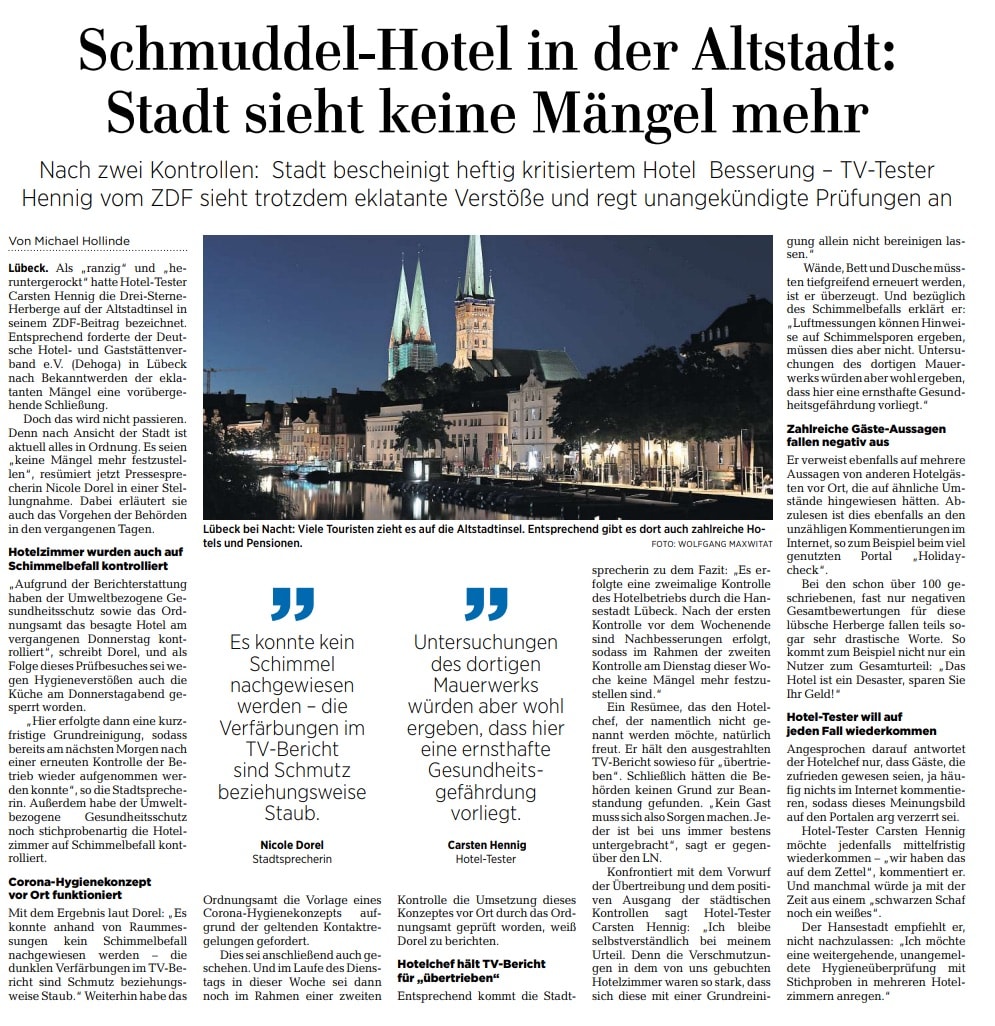 Völlig verdrecktes Hotel Alter Speicher Lübeck: Behörden sehen keinen weiteren Handlungsbedarf – Hoteltester: “Wir werden erneut testen!”