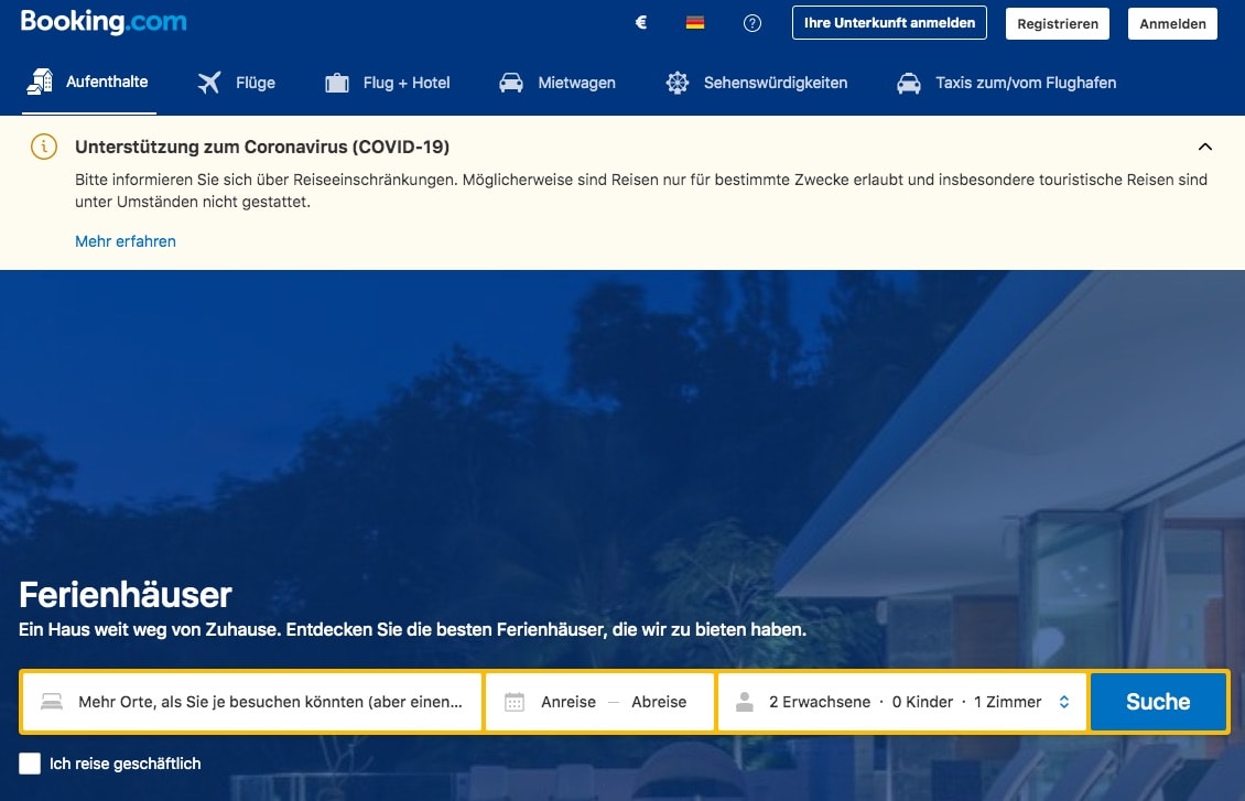 Betrug mit Ferienwohnungen bei booking.com: Keine Stornogebühr im Fall von Coronabeschränkungen