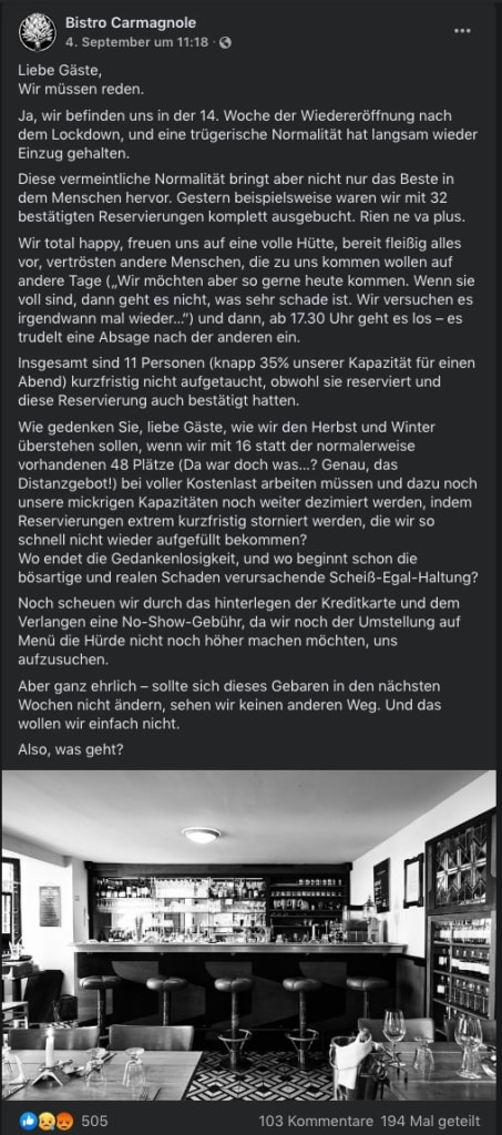 Bistro Carmagnole Hamburg Facebook Post