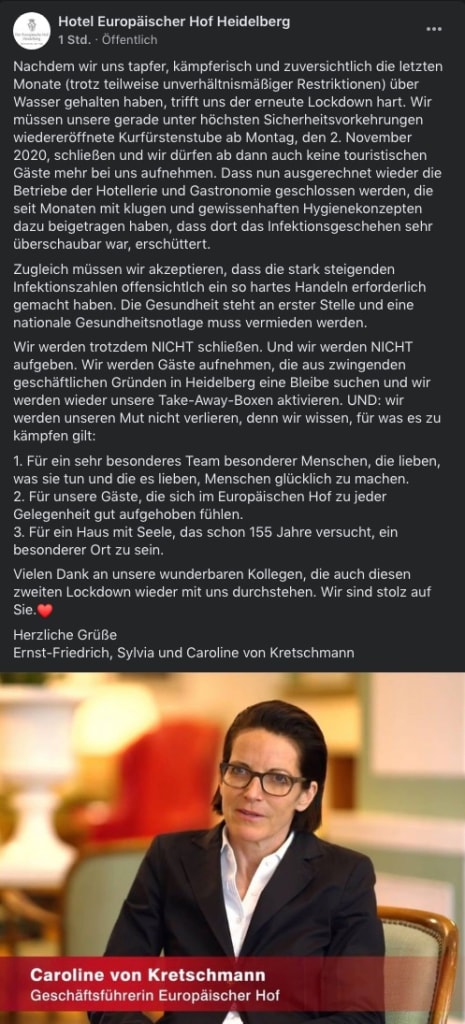 Caroline von Kretschmann vom Hotel Europäischer Hof Heidelberg zum Lockdown Light
