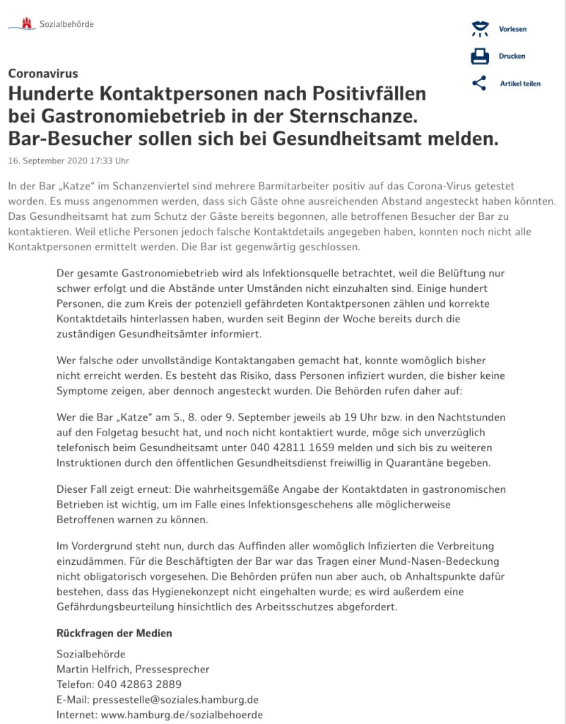 Falsche Gästedaten bei Coronafall in Szenebar in Hamburg