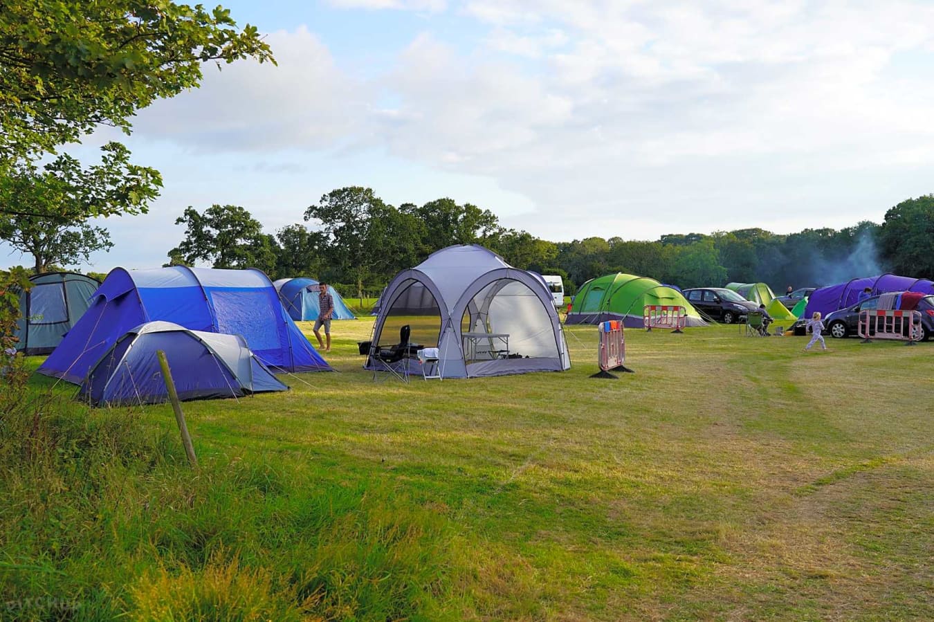 Non-electric grass tent pitch