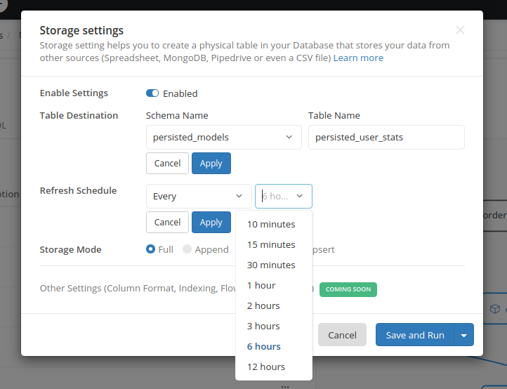 storage settings