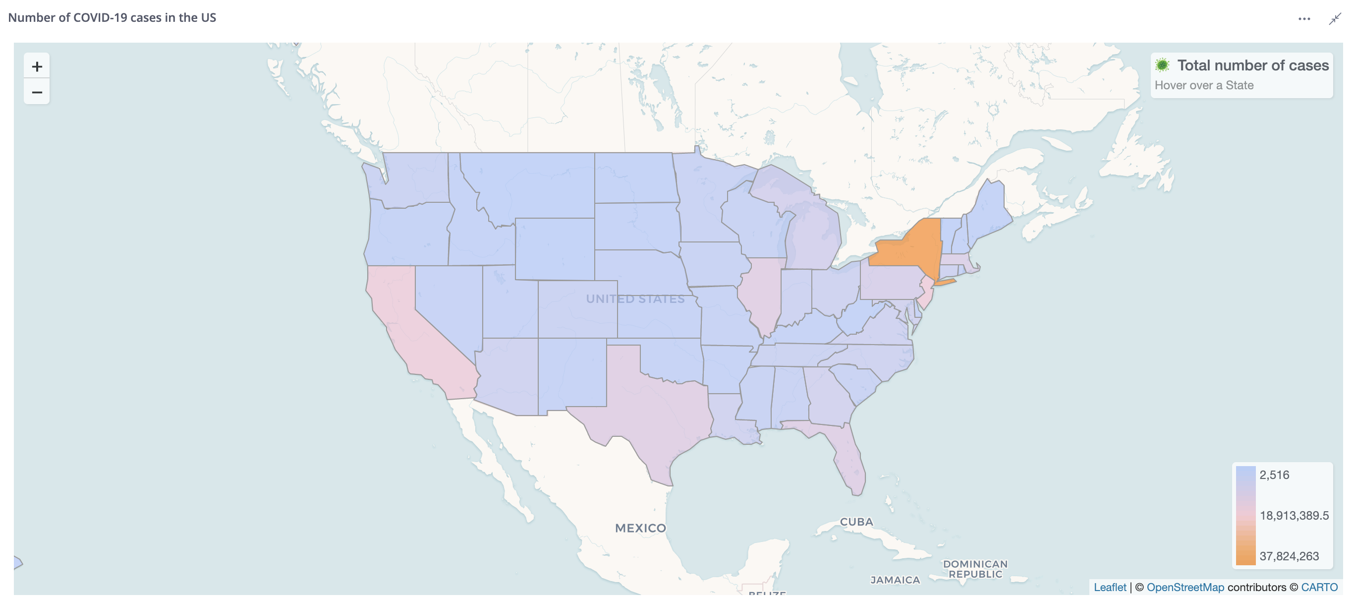 Number of COVID-19 cases in the US - Data source: The New York Times