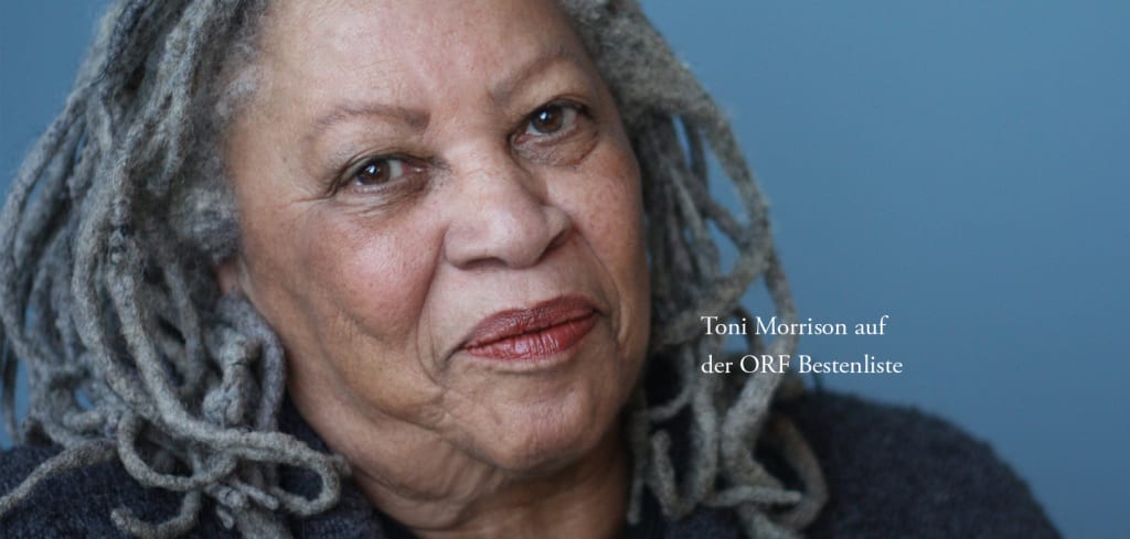 Autorinnenporträt Toni Morrison mit Schriftzug "Toni Morrison auf der ORF-Bestenliste"