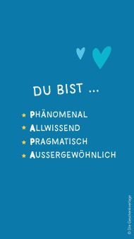 Wallpaper zum Vatertag mit dem Spruch "Du bist Phänomenal, Allwissend, Pragmatisch, Außergewöhnlich" auf blauem Hintergrund