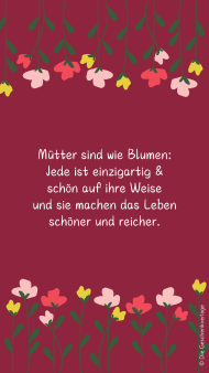 Wallpaper zum Muttertag mit dem Spruch "Mütter sind wie Blumen: Jede ist einzigartig & schön auf ihre Weise und sie machen das Leben schöner und reicher."