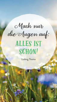"Mach nur die Augen auf: Alles ist schön!" auf Moodbild mit Blumenwiese