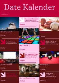 Bilder oder Schriftzüge als Date-ideen mit Überschrift Date-Kalender und Feldern zum Eintrag von Monaten