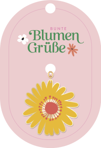 Bunte Blumengrüße Emaille-Schlüsselanhänger gelb Zusatzmaterial
