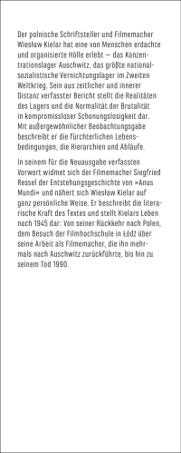 Zusatzmaterial KL 978 3 10 397554 3 vorne von Anus Mundi: Fünf Jahre Auschwitz von Wiesław Kielar
