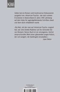 Zusatzmaterial 9783462036992 U4 von American Psycho: Roman von Bret Easton Ellis
