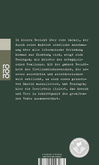 Zusatzmaterial 9783499226083 U4 von Die grünen Hügel Afrikas von Ernest Hemingway