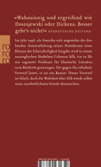 Zusatzmaterial 9783499231650 U4 von Der menschliche Makel von Philip Roth