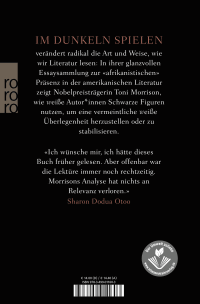Zusatzmaterial 9783499011603 U4 von Im Dunkeln spielen: Weiße Perspektiven und literarische Imagination. Mit einem Nachwort von Sharon Dodua Otoo von Toni Morrison