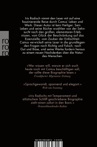 Zusatzmaterial 9783499628016 U4 von Camus: Das Ideal der Einfachheit – Eine Biographie von Iris Radisch