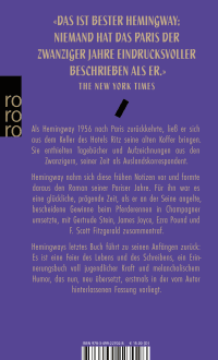 Zusatzmaterial 9783499227028 U4 von Paris, ein Fest fürs Leben: A Moveable Feast - Die Urfassung von Ernest Hemingway