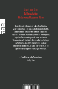 Zusatzmaterial 9783499014505 U4 von Die New-York-Trilogie: Stadt aus Glas / Schlagschatten / Hinter verschlossenen Türen von Paul Auster