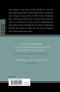Zusatzmaterial 9783499626197 U4 von Der patagonische Hase: Erinnerungen von Claude Lanzmann