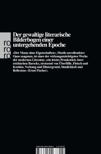 Zusatzmaterial 9783499267802 U4 von Der Mann ohne Eigenschaften I: Erstes und Zweites Buch von Robert Musil