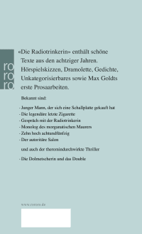 Zusatzmaterial 9783499236853 U4 von Die Radiotrinkerin: Ausgesuchte schöne Texte von Max Goldt