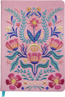 Produktbild von Taschenkalender A5 2027: Blütenmotiv, bestickt, rosa