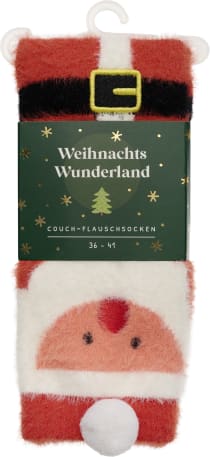Produktbild von Weihnachtswunderland, Couch-Flauschsocken, Santa Claus, Größe 36-41