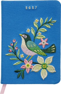 Produktbild von Taschenkalender A6 2027: Vogel und Blüten, bestickt, blau