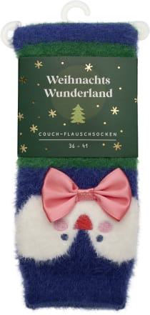 Produktbild von Weihnachtswunderland, Couch-Flauschsocken, Pinguin, Größe 36-41