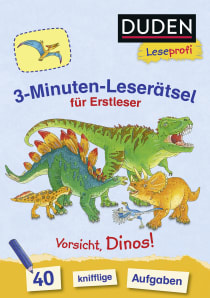 Buchcover von Duden Leseprofi – 3-Minuten-Leserätsel für Erstleser: Vorsicht, Dinos!: 40 knifflige Aufgaben von Susanna Moll