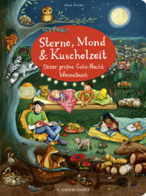 Buchcover von Sterne, Mond und Kuschelzeit. Unser großes Gute-Nacht-Wimmelbuch