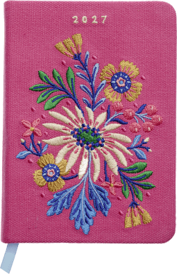 Produktbild von Taschenkalender A6 2027: Blütenmotiv, bestickt, pink