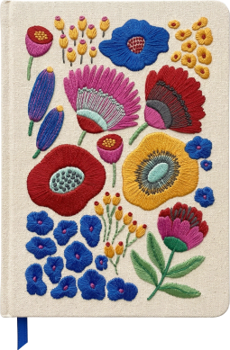 Bunte Blumengrüße Notizbuch, bestickt, A5, 120 Blätter, beige