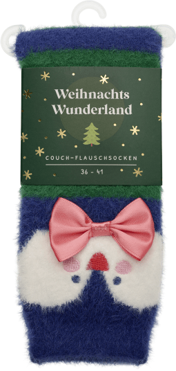 Produktbild von Weihnachtswunderland, Couch-Flauschsocken, Pinguin, Größe 36-41