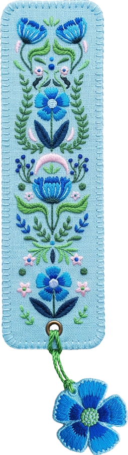 Buchverliebt Lesezeichen bestickt "Blumenliebe blau"